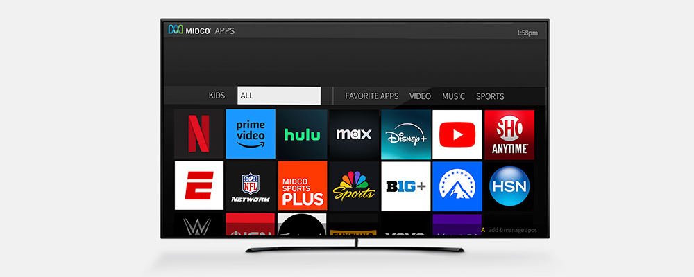 Photo of Midco TV displaying apps.