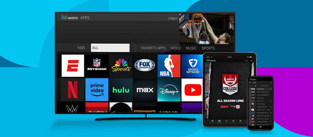 Midco TV apps display graphic