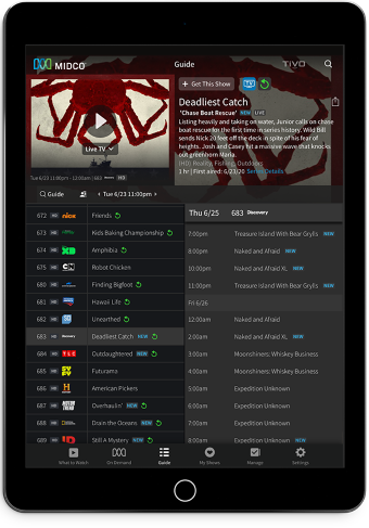 Midco TV tablet screen displaying the show